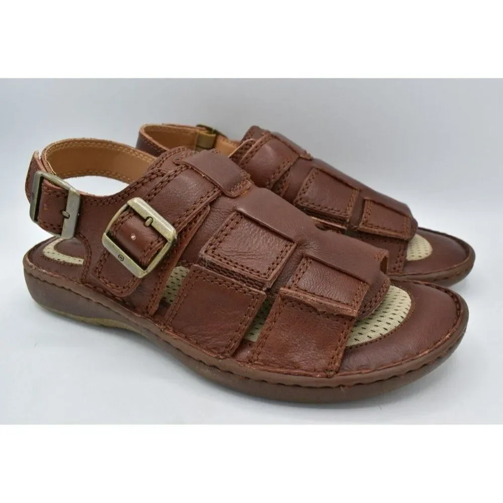 Born‎ Mens Size 12 Miguel Full Grain Leather Dark Tan Bourban Sandals Shoes